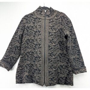 A.IDA Made in Italy Wool Blend Full Zip Damask Sweater Jacket XL Charcoal Taupe